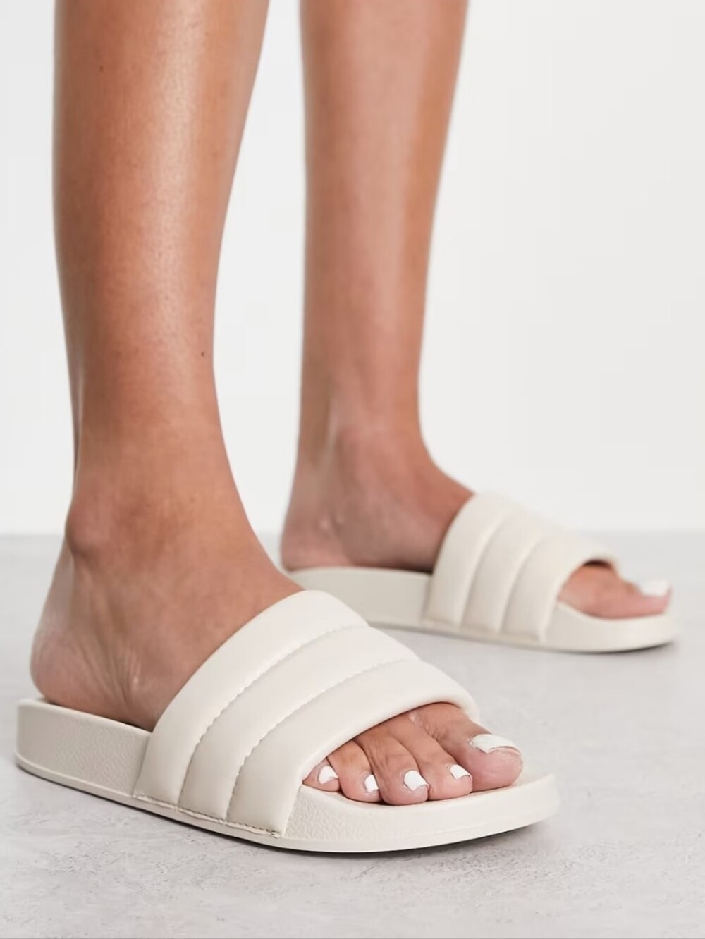 Truffle Collection Padded Pool Sliders in Beige